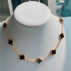 Van Cleef & Arpels Gold Necklace with Black Clover Motifs